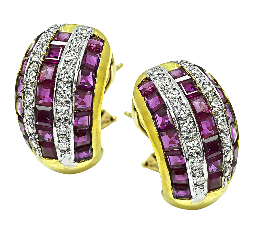 Estate 2.75ct Ruby 0.80ct Diamond Gold Earrings