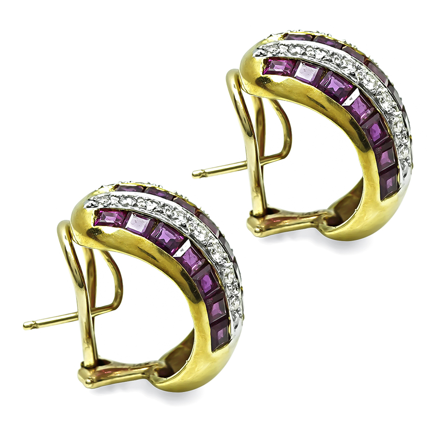 Estate 2.75ct Ruby 0.80ct Diamond Gold Earrings
