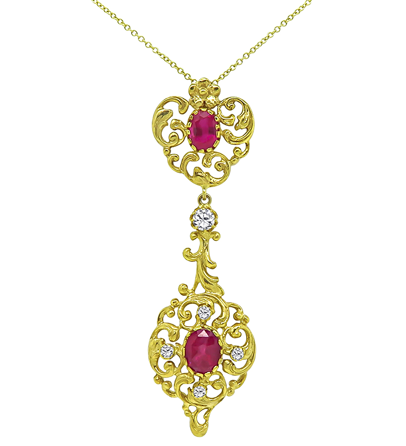 Estate 2.03ct Ruby 0.30ct Diamond Gold Pendant Necklace