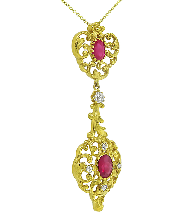 Estate 2.03ct Ruby 0.30ct Diamond Gold Pendant Necklace