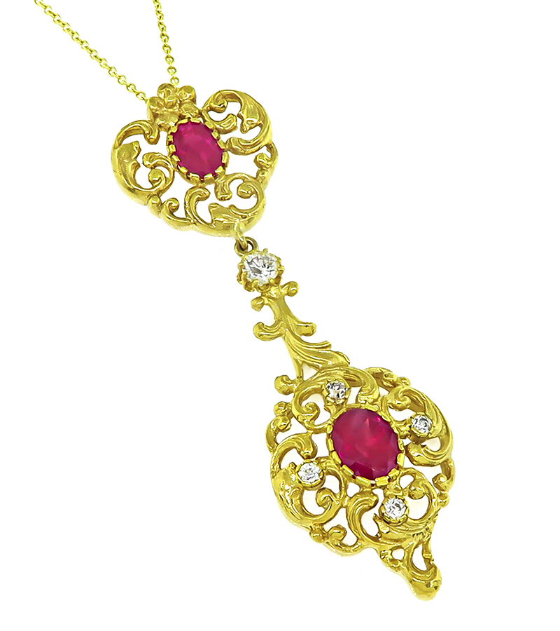 Estate 2.03ct Ruby 0.30ct Diamond Gold Pendant Necklace