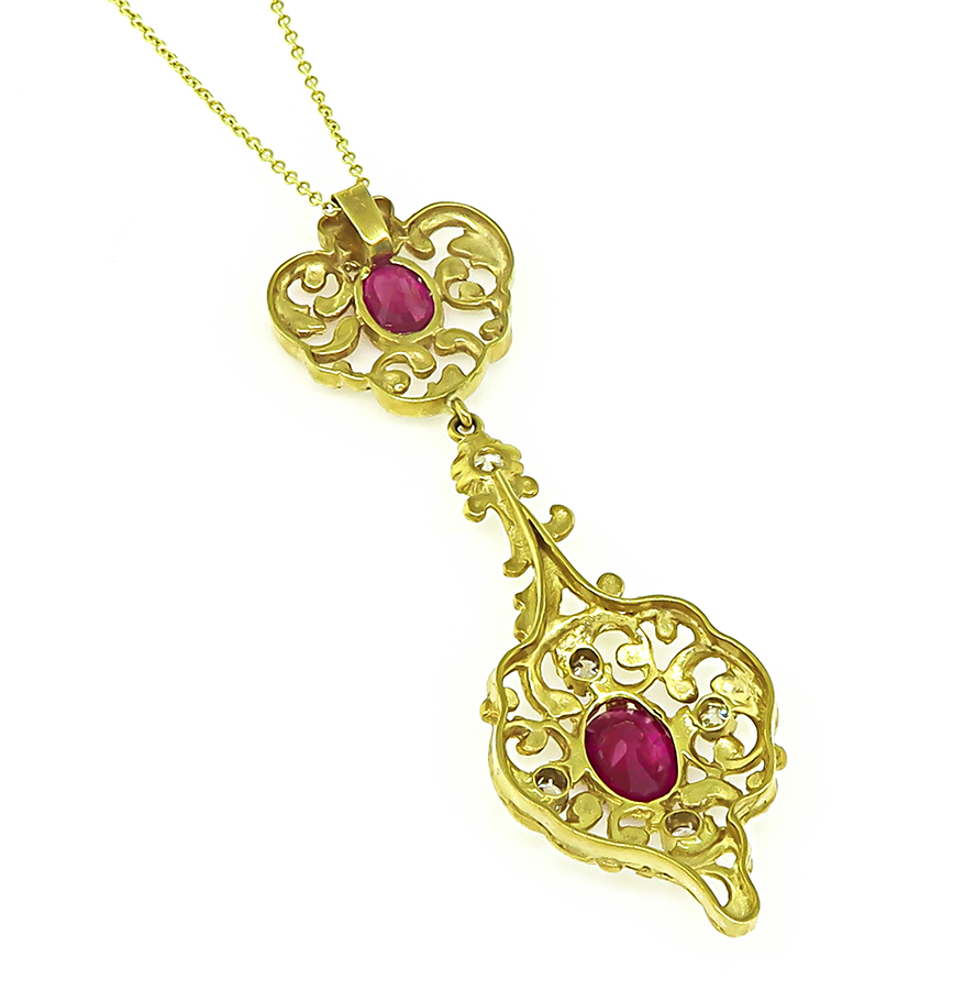 Estate 2.03ct Ruby 0.30ct Diamond Gold Pendant Necklace