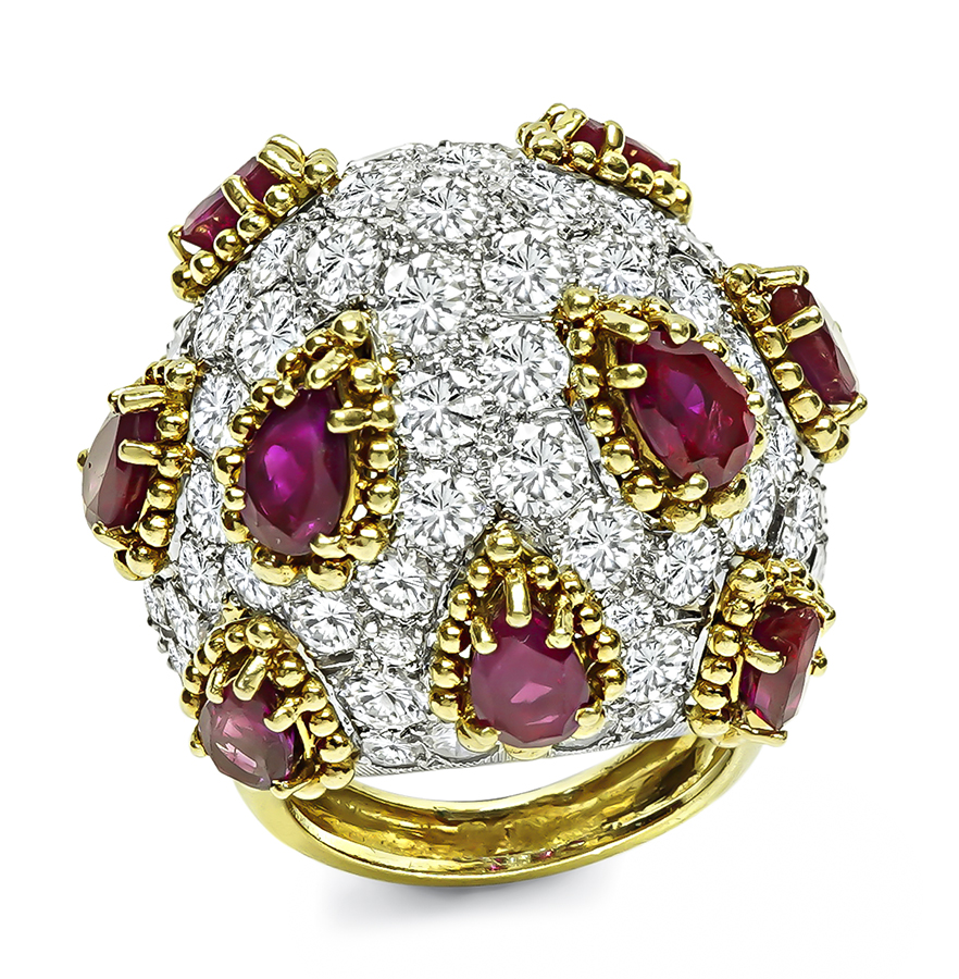 Estate 6.00ct Ruby 6.50ct Diamond Gold Ring
