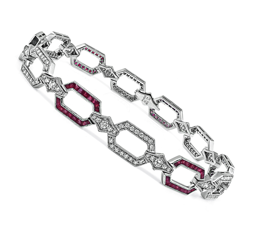 Art Deco Style 1.14ct Diamond 1.95ct Ruby Bracelet