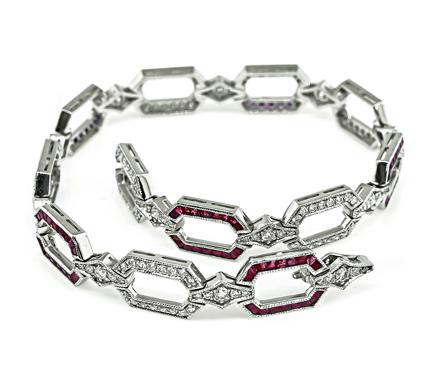 Art Deco Style 1.14ct Diamond 1.95ct Ruby Bracelet