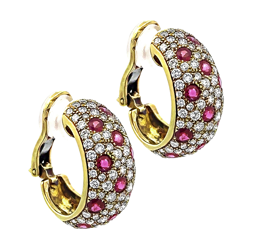 Estate 4.82ct Diamond 3.94ct Ruby Gold Earrings