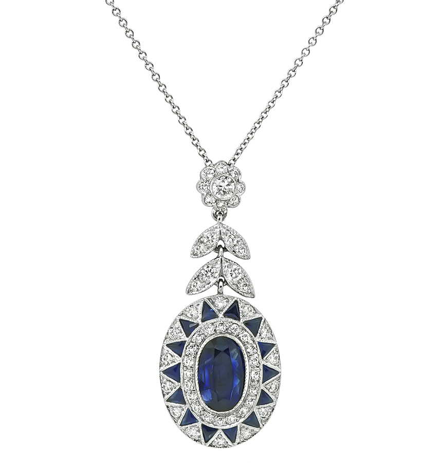 Estate 2.27ct Sapphire 0.95ct Diamond Gold Pendant Necklace