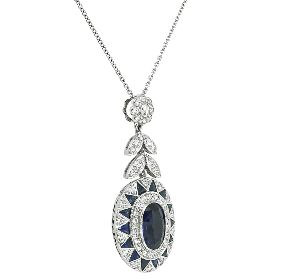 Estate 2.27ct Sapphire 0.95ct Diamond Gold Pendant Necklace