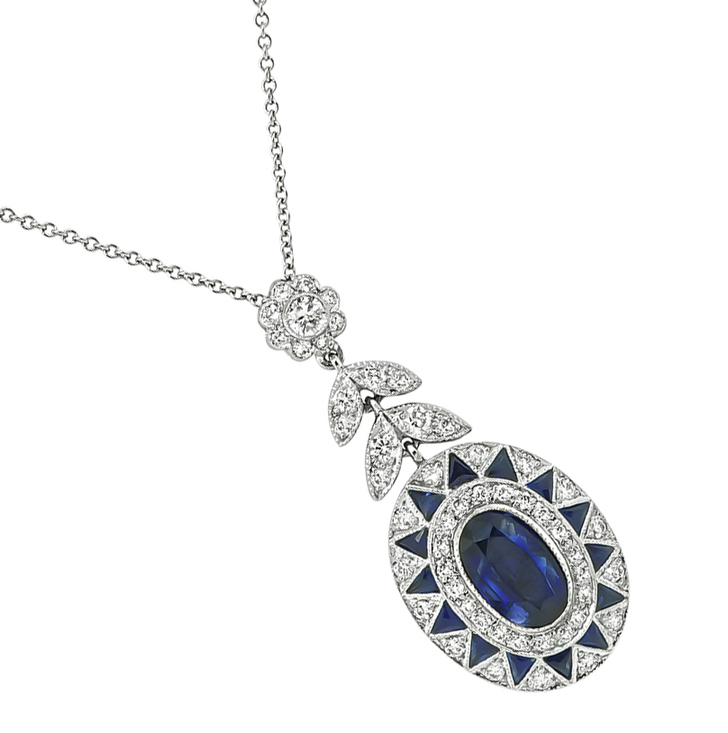 Estate 2.27ct Sapphire 0.95ct Diamond Gold Pendant Necklace