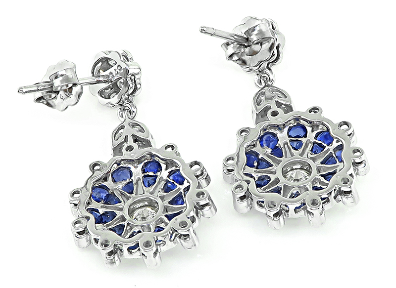Estate 1.70ct Sapphire 1.20ct Diamond Dangling Earrings