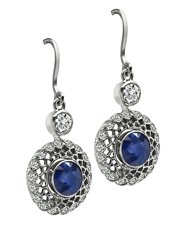 Estate 1.00ct Sapphire 0.50ct Diamond Earrings