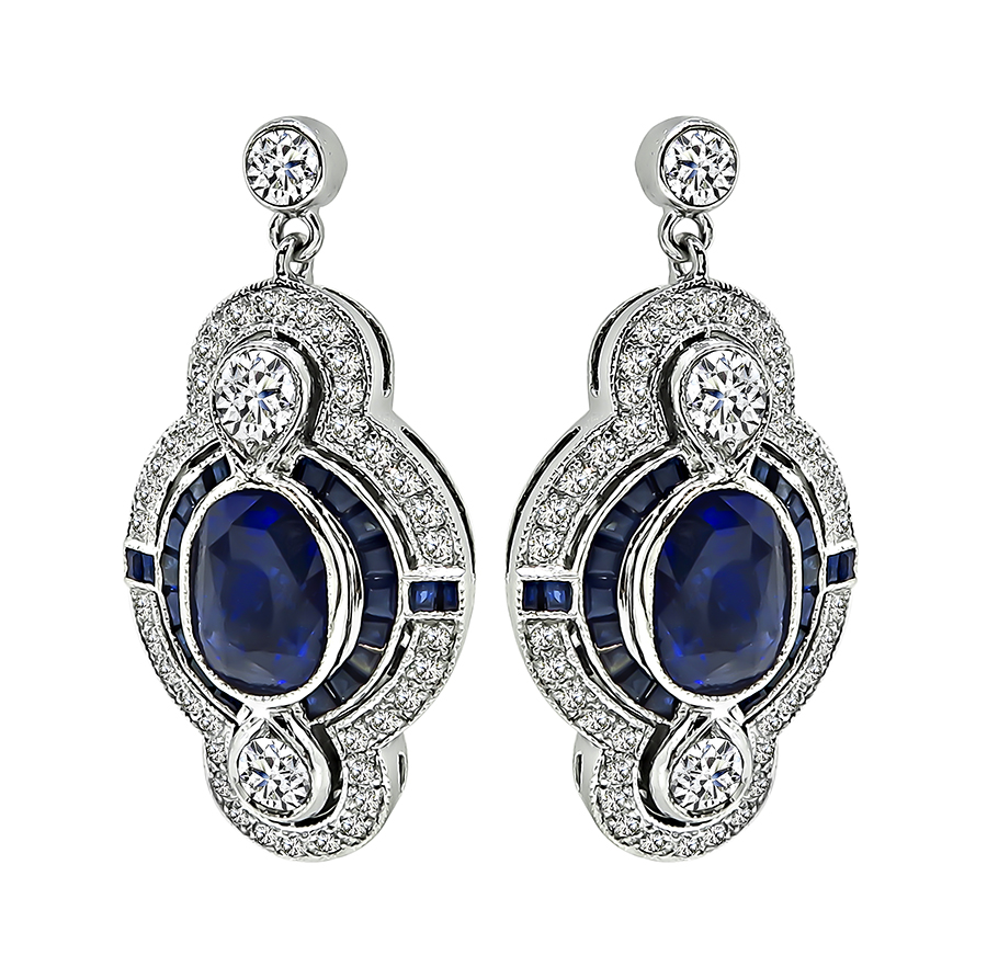 Estate 5.00ct Sapphire 1.75ct Diamond Dangling Earrings