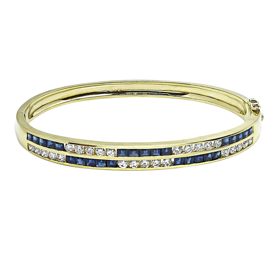 Estate 1.25ct Diamond 1.50ct Sapphire Gold Bangle