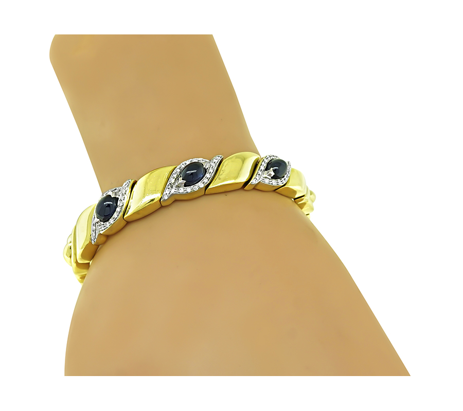 Estate 6.00ct Sapphire 0.30ct Diamond Gold Bangle