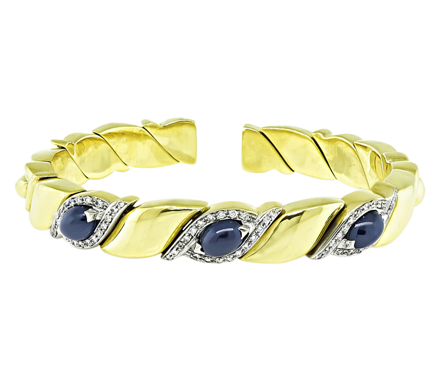 Estate 6.00ct Sapphire 0.30ct Diamond Gold Bangle