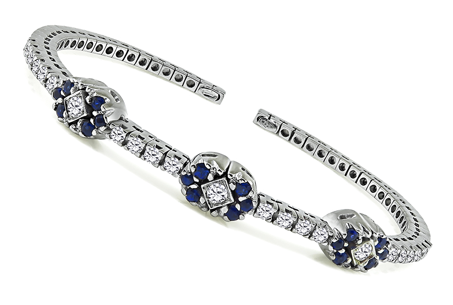 Estate 1.00ct Diamond Sapphire White Gold Bangle