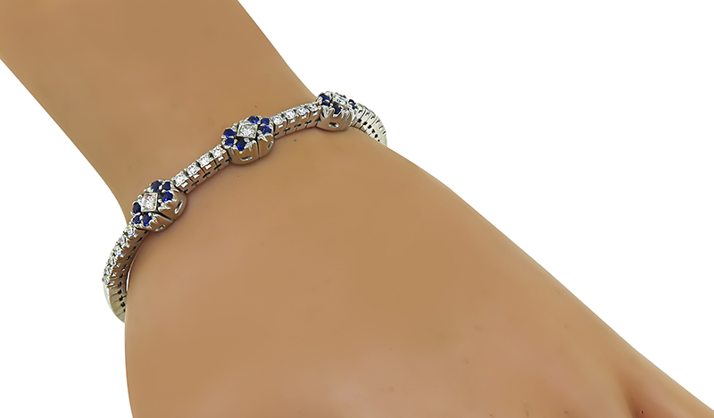 Estate 1.00ct Diamond Sapphire White Gold Bangle