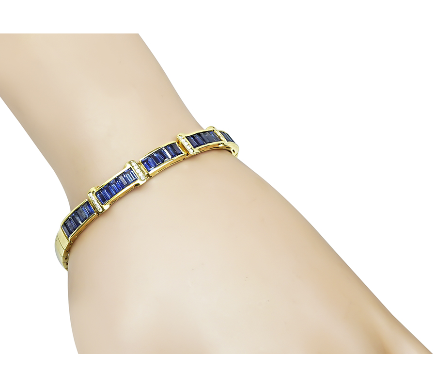 Estate 3.00ct Sapphire Diamond Gold Bracelet