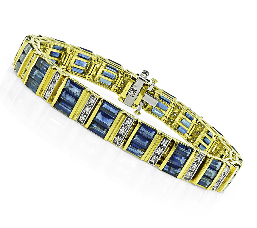 Estate 2.25ct Sapphire 1.70ct Diamond Gold Bracelet