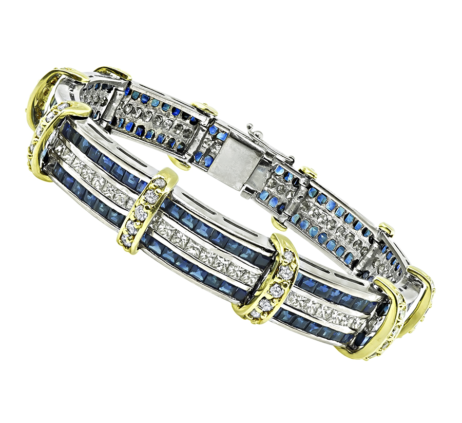 Estate 4.50ct Diamond 6.00ct Sapphire Gold Bracelet