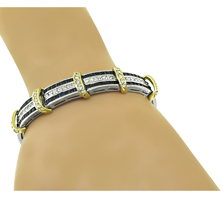 Estate 4.50ct Diamond 6.00ct Sapphire Gold Bracelet