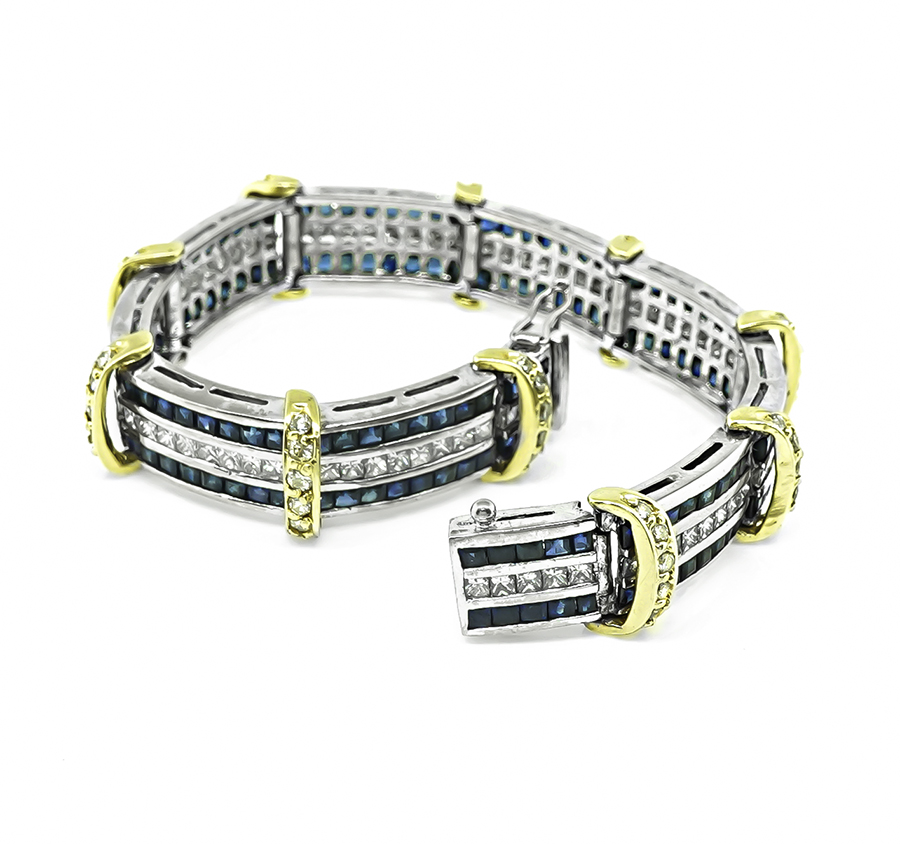 Estate 4.50ct Diamond 6.00ct Sapphire Gold Bracelet