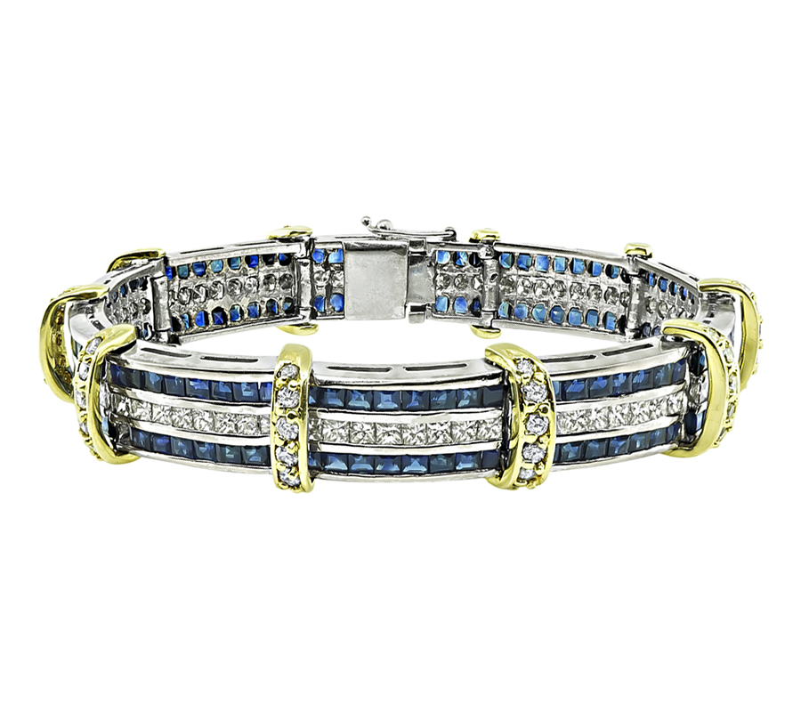 Estate 4.50ct Diamond 6.00ct Sapphire Gold Bracelet