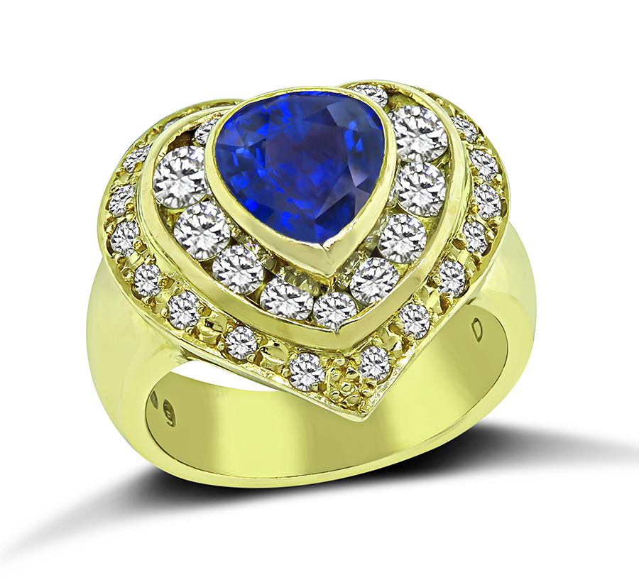 Estate 2.09ct Sapphire 1.30ct Diamond Heart Ring