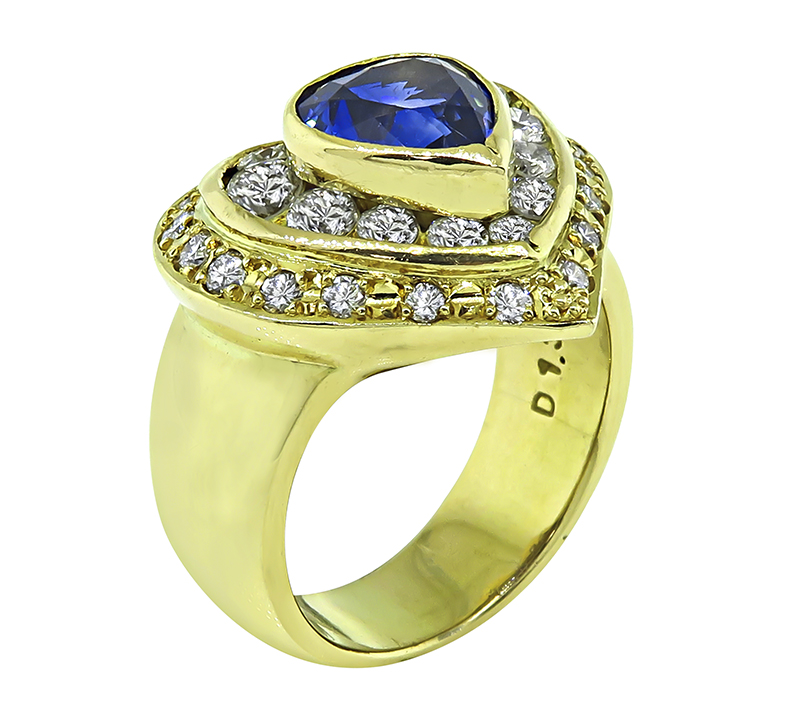 Estate 2.09ct Sapphire 1.30ct Diamond Heart Ring