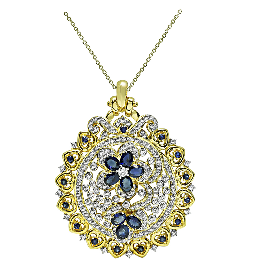 Estate 3.00ct Diamond 3.50ct Sapphire Gold Pendant