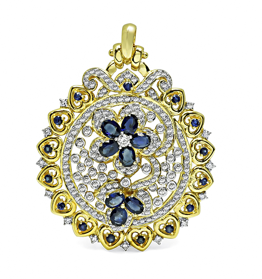 Estate 3.00ct Diamond 3.50ct Sapphire Gold Pendant