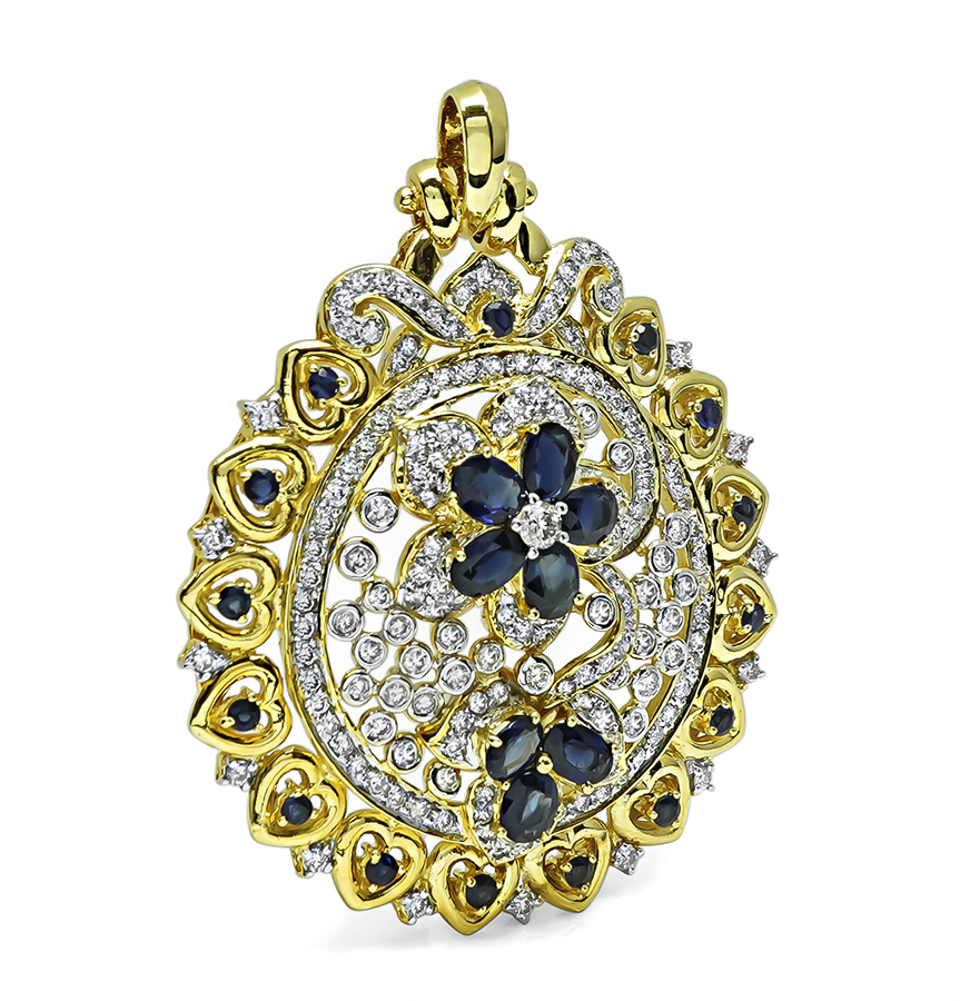 Estate 3.00ct Diamond 3.50ct Sapphire Gold Pendant