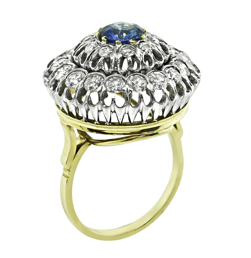 Estate 2.00ct Diamond 1.00ct Sapphire Gold Ring