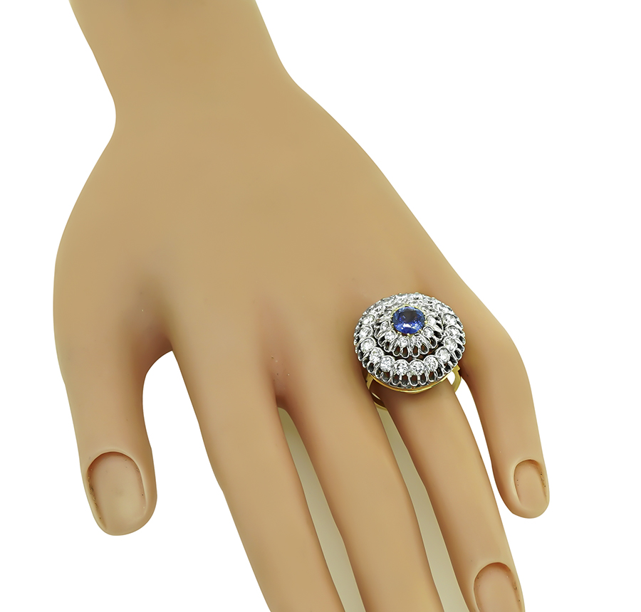 Estate 2.00ct Diamond 1.00ct Sapphire Gold Ring