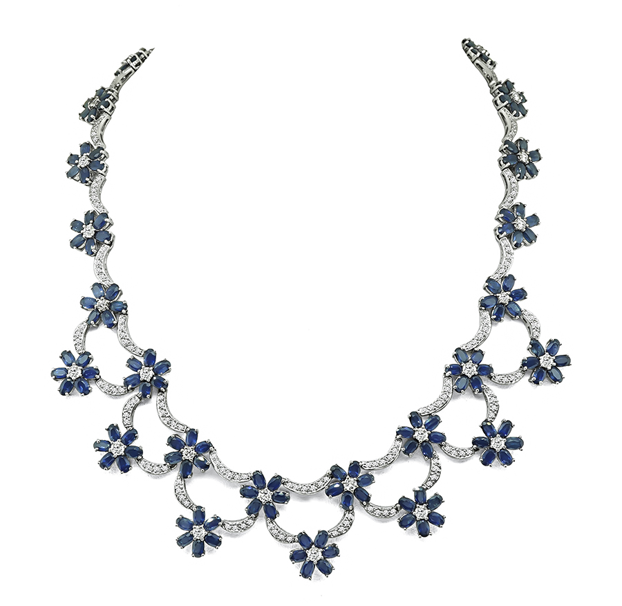 Estate 60.00ct Sapphire 4.00ct Diamond Necklace