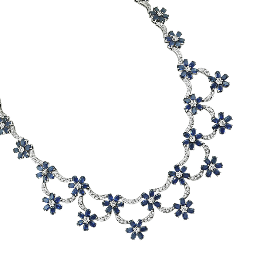 Estate 60.00ct Sapphire 4.00ct Diamond Necklace