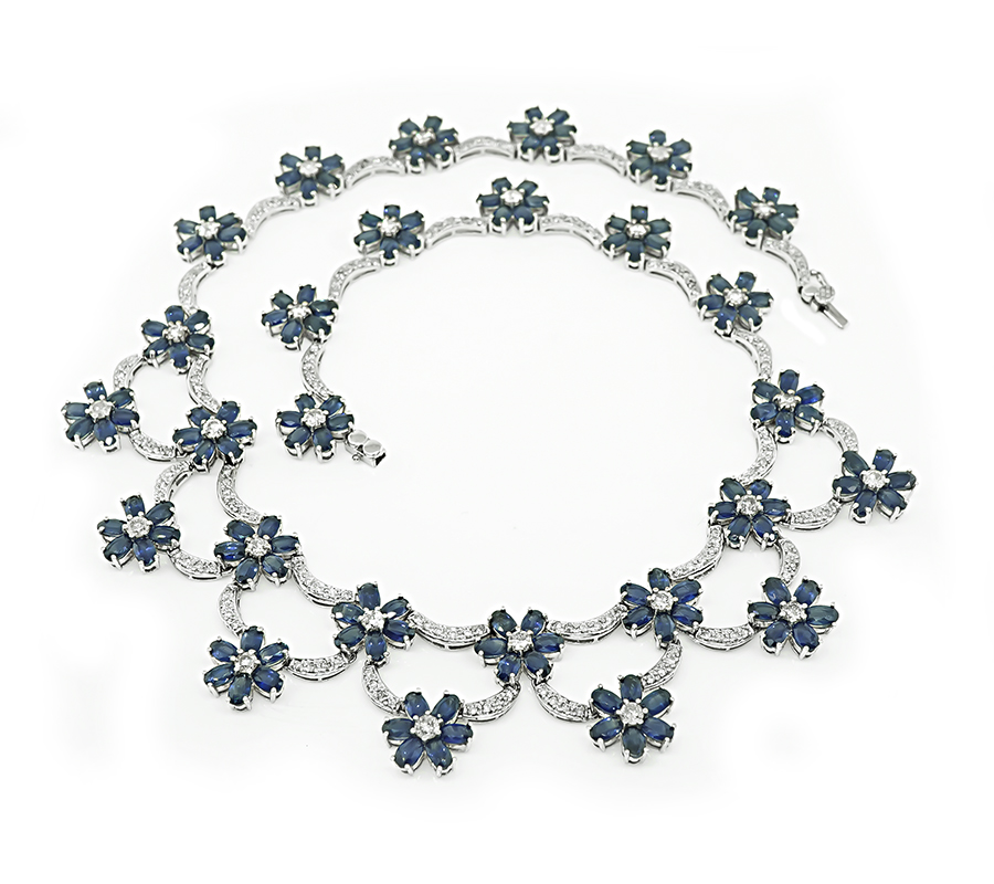 Estate 60.00ct Sapphire 4.00ct Diamond Necklace