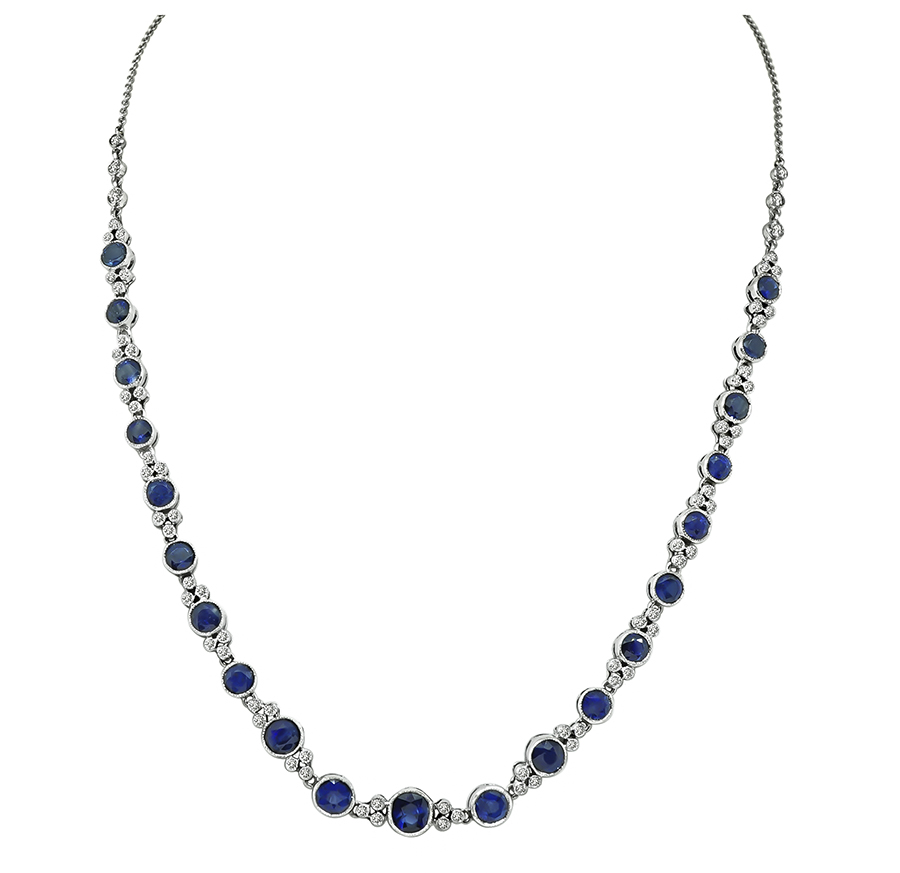 Estate 11.52ct Sapphire 1.14ct Diamond Necklace