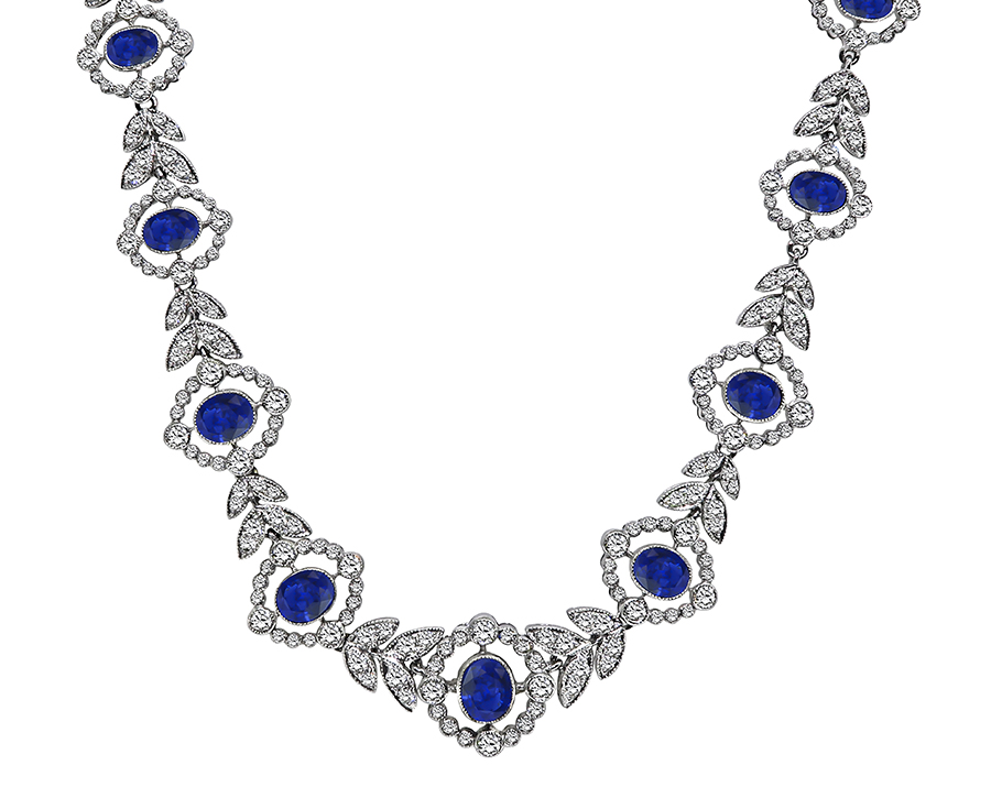 Estate 4.33ct Diamond 6.92ct Sapphire Necklace