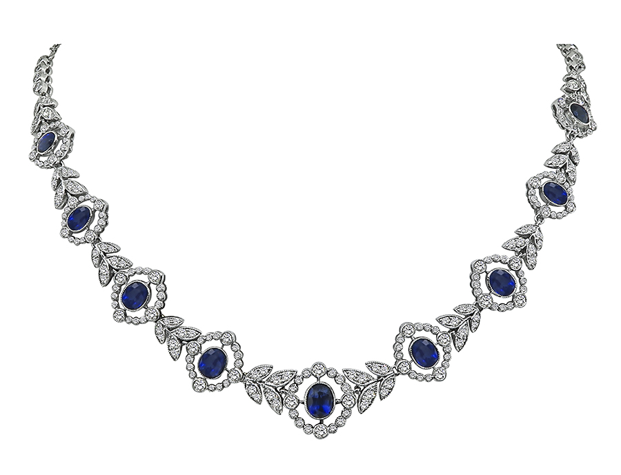 Estate 4.33ct Diamond 6.92ct Sapphire Necklace