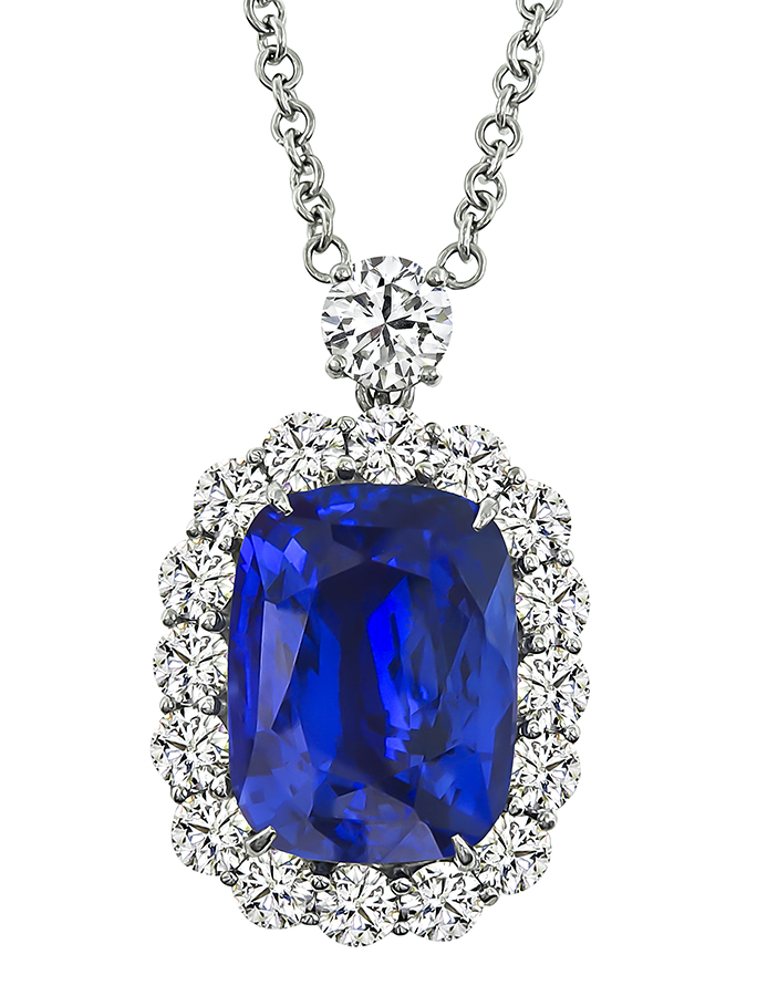 Estate GIA 12.43ct Ceylon Sapphire 4.39ct Diamond Pendant Necklace