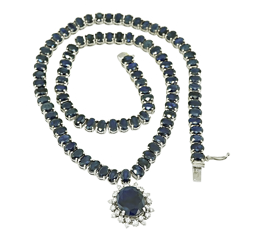 Estate 77.00ct Sapphire 0.65ct Diamond Pendant Necklace