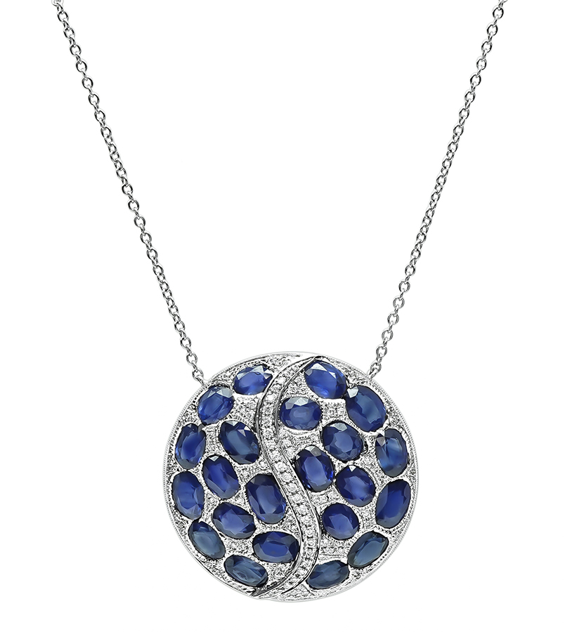 Estate 18.43ct Sapphire 0.75ct Diamond Round Pendant Necklace