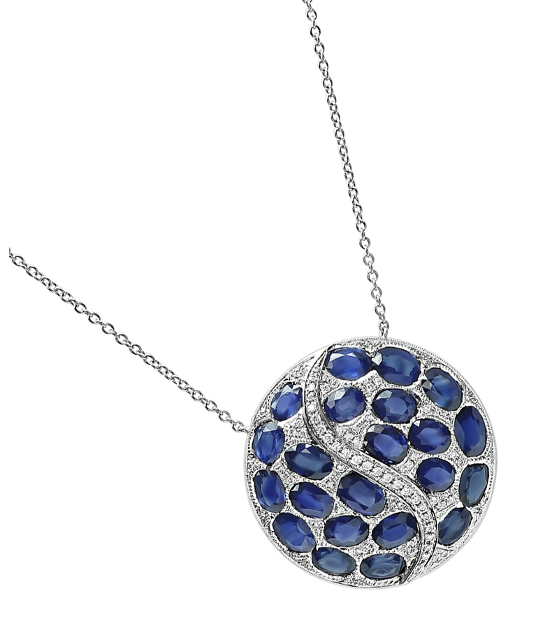 Estate 18.43ct Sapphire 0.75ct Diamond Round Pendant Necklace