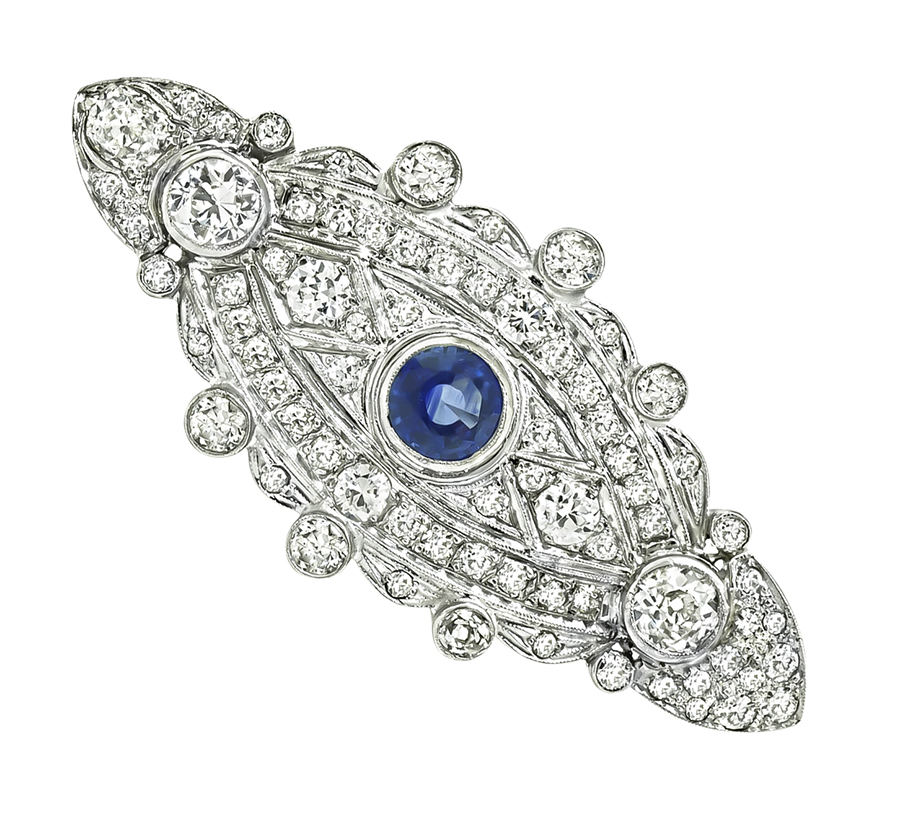 Estate 1.19ct Sapphire 3.00ct Diamond Pin