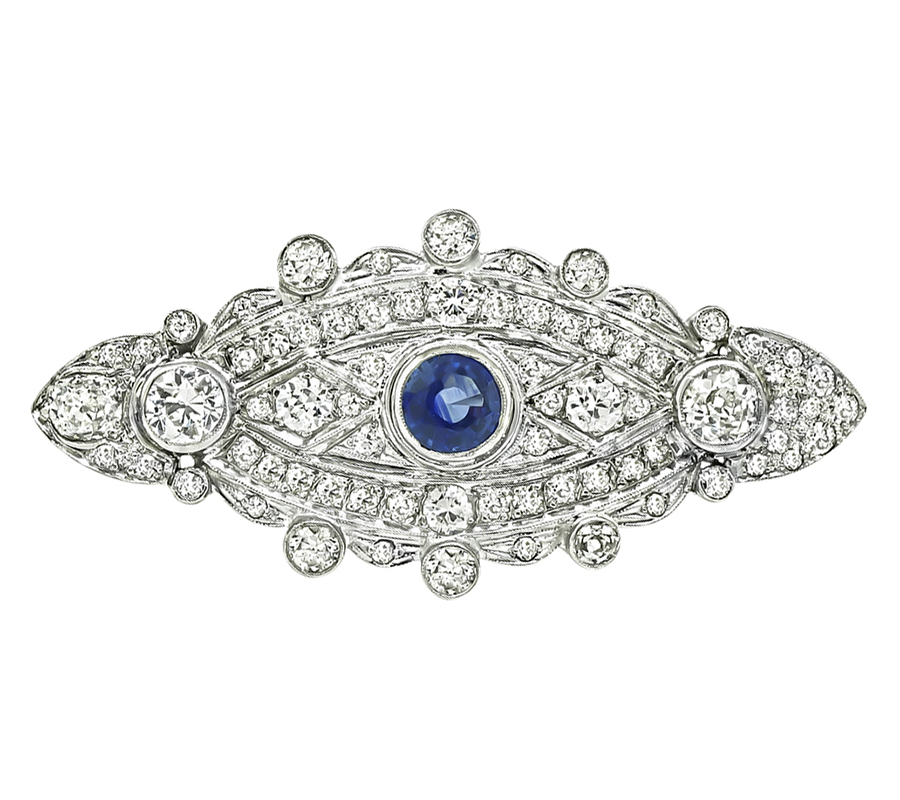 Estate 1.19ct Sapphire 3.00ct Diamond Pin