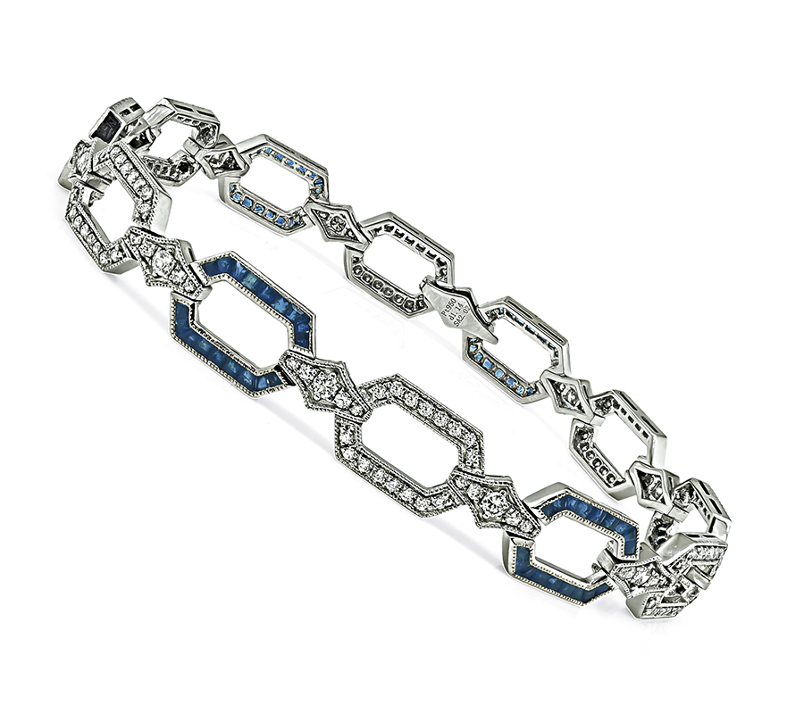 Art Deco Style 1.14ct Diamond 2.02ct Sapphire Bracelet