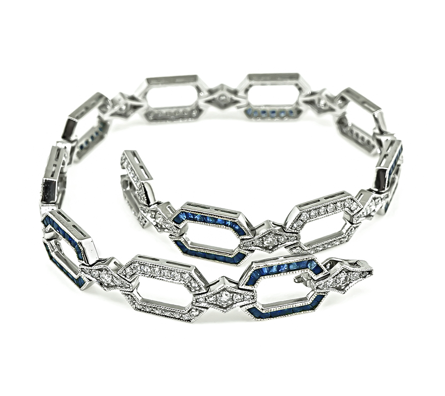 Art Deco Style 1.14ct Diamond 2.02ct Sapphire Bracelet