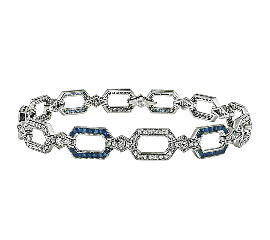 Art Deco Style 1.14ct Diamond 2.02ct Sapphire Bracelet