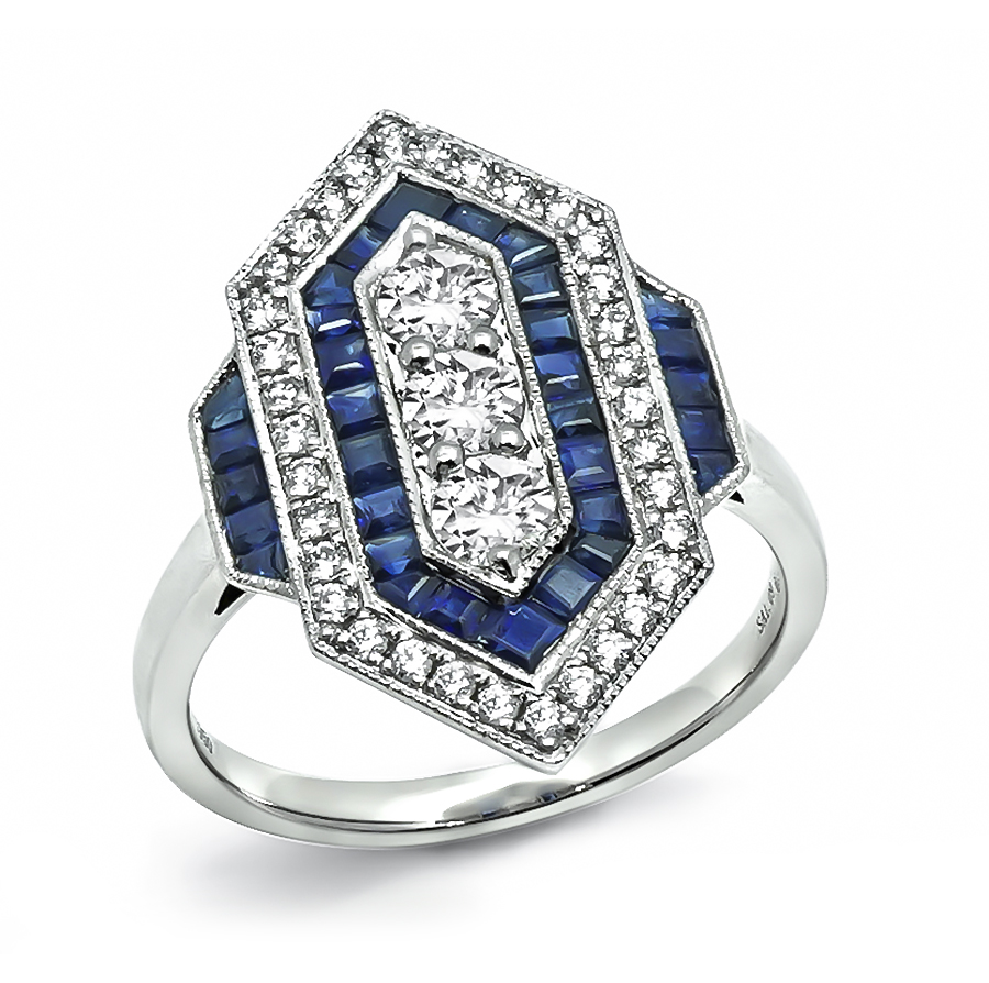 Estate 0.60ct Diamond 1.09ct Sapphire Ring